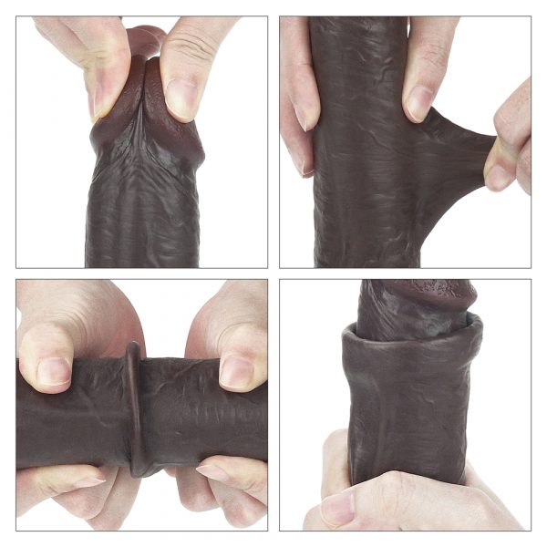 Consolador con Piel Deslizante “Prepucio” de 23cm Café - Imagen 6