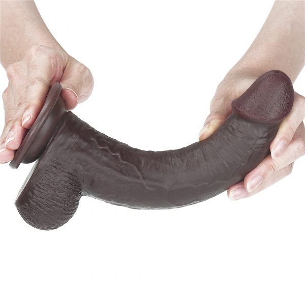 Consolador con Piel Deslizante “Prepucio” de 23cm Café - Imagen 4