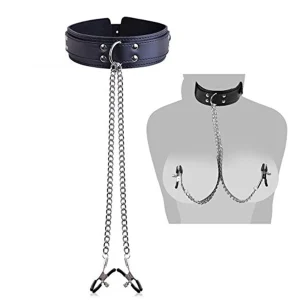 Collar de Cuero con Pinzas para Pezones