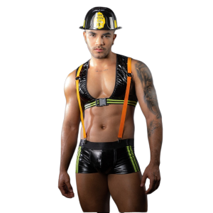 Disfraz Masculino Bombero Sensual en Látex Negro