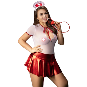 Disfraz Sensual Enfermera Roja Plus con Falda y Accesorios