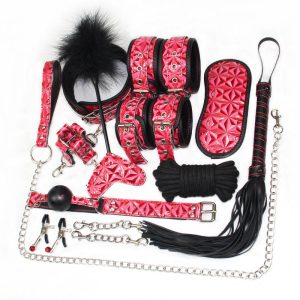 Kit BDSM Fetiche Rojo 12 piezas de cuero
